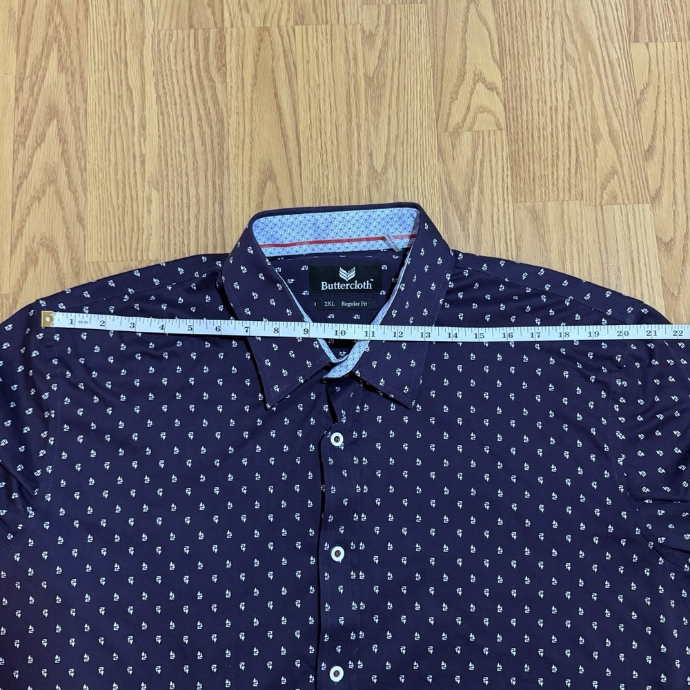 Buttercloth 2XL Regural Fit Purple/blue Button Up Shirt Geometric Flip Cuff NEW - Picture 3 of 10